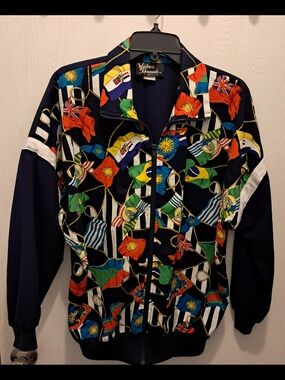 Silver Threads Navy Multicolor Flag-Print Bomber Jacket